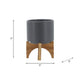 Indoor Planter on Natural Light Brown Wood Stand | 7" Gray Ceramic