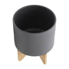 Set of 2 Indoor Planter on Natural Brown Wood Stand | 12" Gray Ceramic
