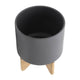 Set of 2 Indoor Planter on Natural Brown Wood Stand | 12" Gray Ceramic