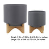 Set of 2 Indoor Planter on Natural Brown Wood Stand | 12" Gray Ceramic