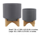 Set of 2 Indoor Planter on Natural Brown Wood Stand | 12" Gray Ceramic