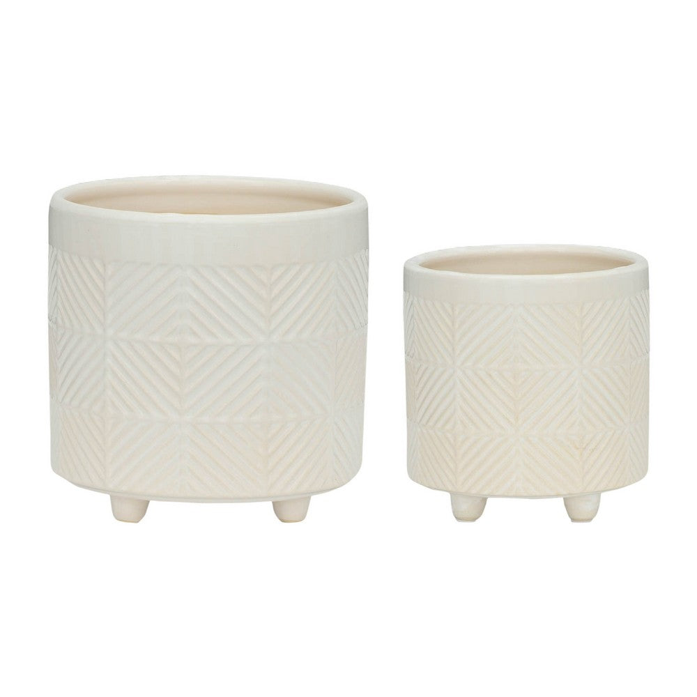 Garden Planter Set of 2 | Glossy White Diamond Patterned Ceramic Body