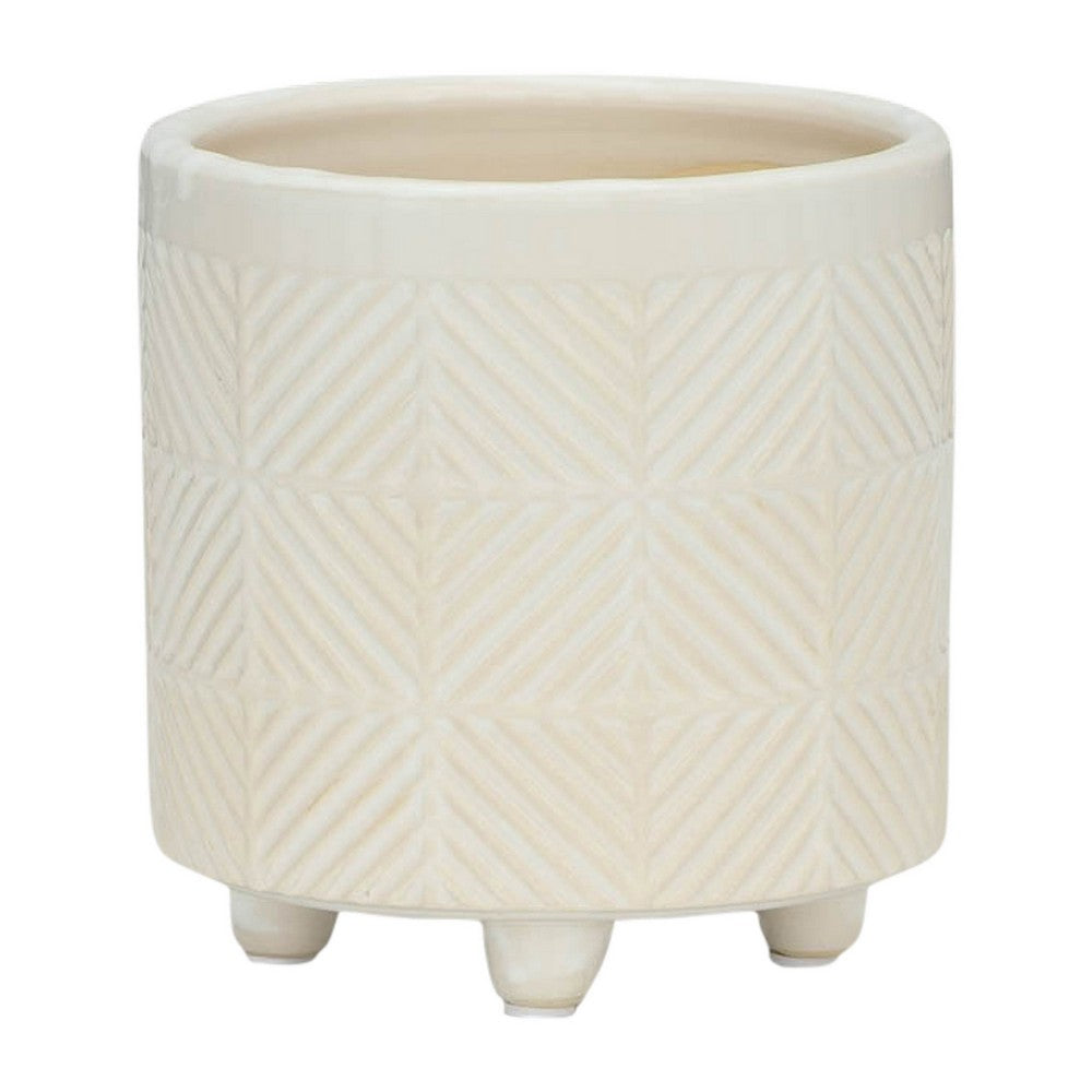 Garden Planter Set of 2 | Glossy White Diamond Patterned Ceramic Body