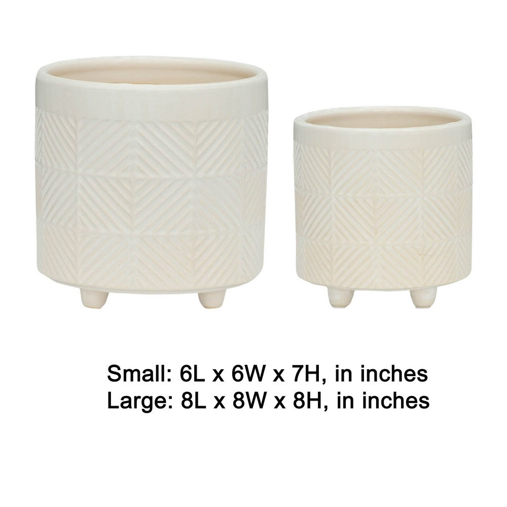 Garden Planter Set of 2 | Glossy White Diamond Patterned Ceramic Body