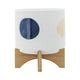 Funky Planter Set of 2 | Wood Stand | Blue Gold Stripes on White Ceramic