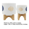 Funky Planter Set of 2 | Wood Stand | Blue Gold Stripes on White Ceramic