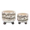 Garden Footed Planter Set of 2 | Black Scribble Pattern | Beige Ceramic