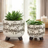 Garden Footed Planter Set of 2 | Black Scribble Pattern | Beige Ceramic