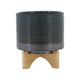 Indoor Planter with Wood Stand | Slate Gray Dotted Ceramic | 10"