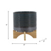 Indoor Planter with Wood Stand | Slate Gray Dotted Ceramic | 10"