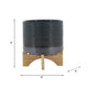 Indoor Planter with Wood Stand | Slate Gray Dotted Ceramic | 10"