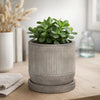 Indoor Planter with Saucer | White Line Pattern | 6" Gray Cement