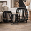 3pc Indoor Basket Planters with Metal Stands | Bohemian Black Bamboo