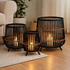 3pc Indoor Basket Planters with Metal Stands | Bohemian Black Bamboo