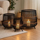 3pc Indoor Basket Planters with Metal Stands | Bohemian Black Bamboo