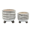Indoor Planter Set of 2 | Footed Base | Textured Line White Ceramic