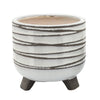 Indoor Planter Set of 2 | Footed Base | Textured Line White Ceramic