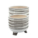 Indoor Planter Set of 2 | Footed Base | Textured Line White Ceramic