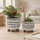 Indoor Planter Set of 2 | Footed Base | Textured Line White Ceramic