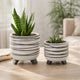 Indoor Planter Set of 2 | Footed Base | Textured Line White Ceramic