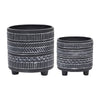 Indoor Planter Set of 2 | Footed Base | Gray & White Tribal Art Print