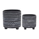 Indoor Planter Set of 2 | Footed Base | Gray & White Tribal Art Print