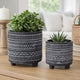 Indoor Planter Set of 2 | Footed Base | Gray & White Tribal Art Print