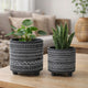 Indoor Planter Set of 2 | Footed Base | Gray & White Tribal Art Print