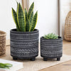Indoor Planter Set of 2 | Footed Base | Gray & White Tribal Art Print
