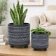 Indoor Planter Set of 2 | Footed Base | Gray & White Tribal Art Print