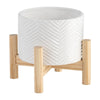 Indoor Garden Planter with Wood Stand | White Chevron Pattern 6"