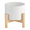 Indoor Garden Planter with Wood Stand | White Chevron Pattern 6"