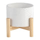 Indoor Garden Planter with Wood Stand | White Chevron Pattern 6"