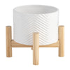 Indoor Garden Planter with Wood Stand | White Chevron Pattern 6"