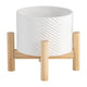 Indoor Garden Planter with Wood Stand | White Chevron Pattern 6"