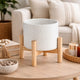 Indoor Garden Planter with Wood Stand | White Chevron Pattern 6"