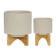 Outdoor Garden Planters Set of 2 | Wood Stands | Speckled Beige | 9"
