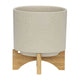 Outdoor Garden Planters Set of 2 | Wood Stands | Speckled Beige | 9"