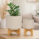 Outdoor Garden Planters Set of 2 | Wood Stands | Speckled Beige | 9"