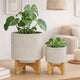 Outdoor Garden Planters Set of 2 | Wood Stands | Speckled Beige | 9"