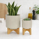 Outdoor Garden Planters Set of 2 | Wood Stands | Speckled Beige | 9"