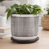 Indoor Mesh Planter with Saucer | 6" White Gray Textured Ceramic