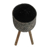 Set of 2 Flower Planters on Tripod Stands | Black & Brown Bamboo Weave