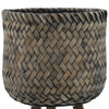 Set of 2 Flower Planters on Tripod Stands | Black & Brown Bamboo Weave
