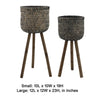 Set of 2 Flower Planters on Tripod Stands | Black & Brown Bamboo Weave