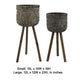 Set of 2 Flower Planters on Tripod Stands | Black & Brown Bamboo Weave