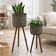 Set of 2 Flower Planters on Tripod Stands | Black & Brown Bamboo Weave