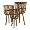 Set of 3 Flower Planters on Tripod Stands | Brown Bamboo Netting Weave