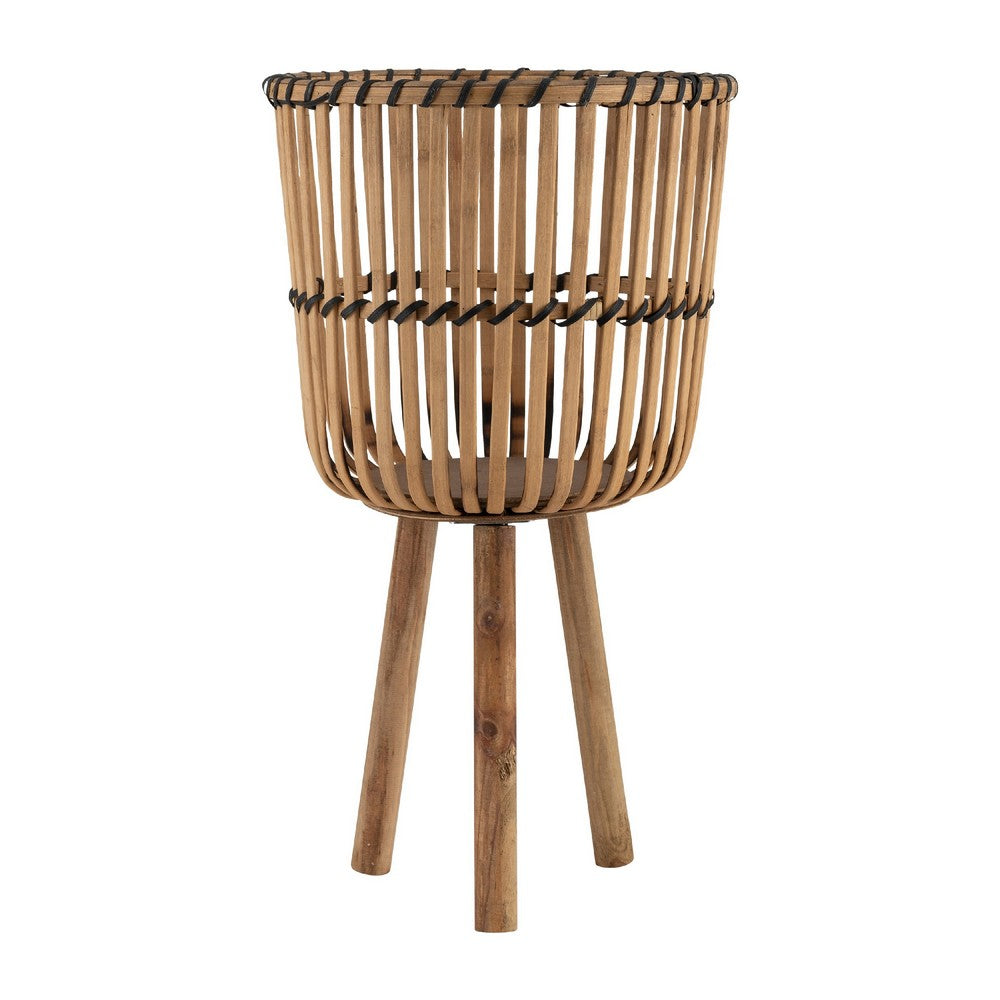 Set of 3 Flower Planters on Tripod Stands | Brown Bamboo Netting Weave