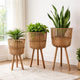 Set of 3 Flower Planters on Tripod Stands | Brown Bamboo Netting Weave